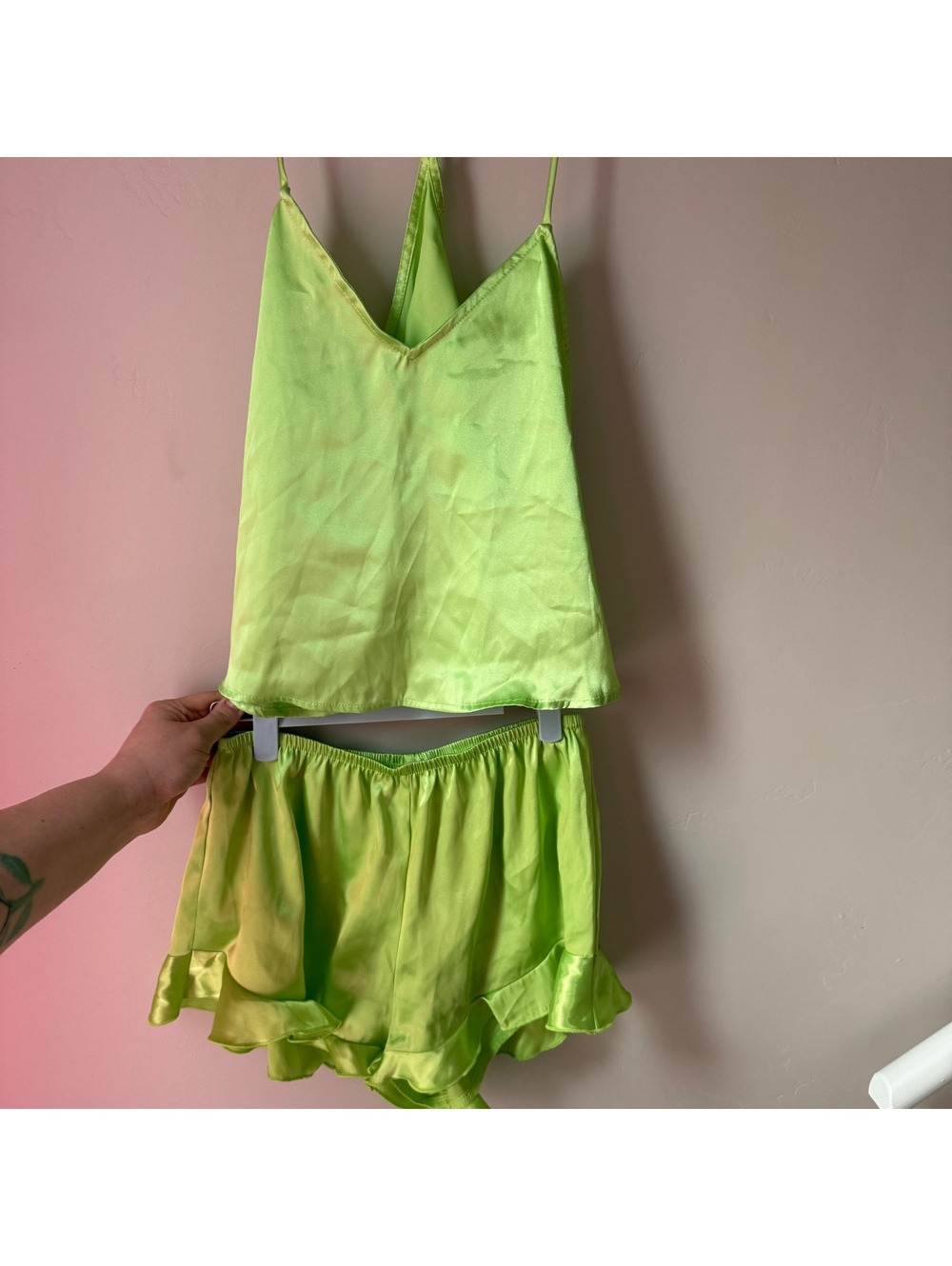 Lulus Neon Lime Green Satin PJ Set | Small